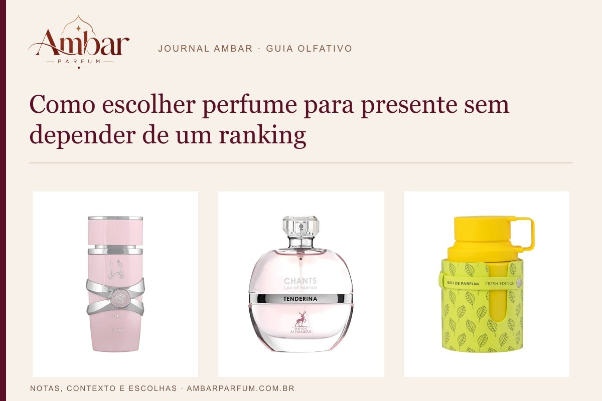 Composição editorial: Como escolher perfume para presente sem depender de um ranking