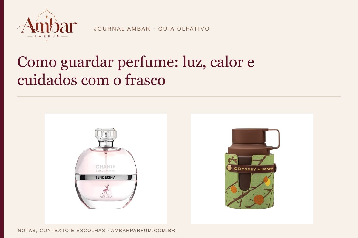 Composição editorial: Como guardar perfume: luz, calor e cuidados com o frasco