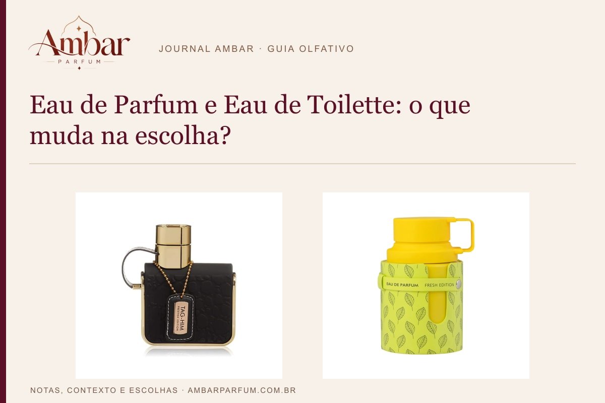Composição editorial: Eau de Parfum e Eau de Toilette: o que muda na escolha?