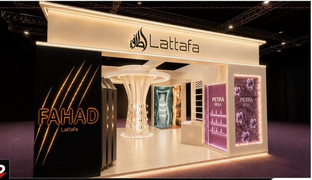 Visualização de divulgação do estande Lattafa e Rebaj para a Beauty Fair 2026